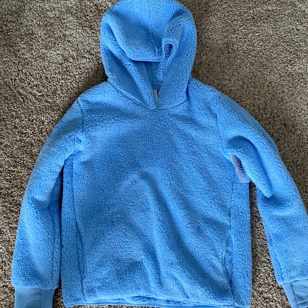 blue fuzzy sweater